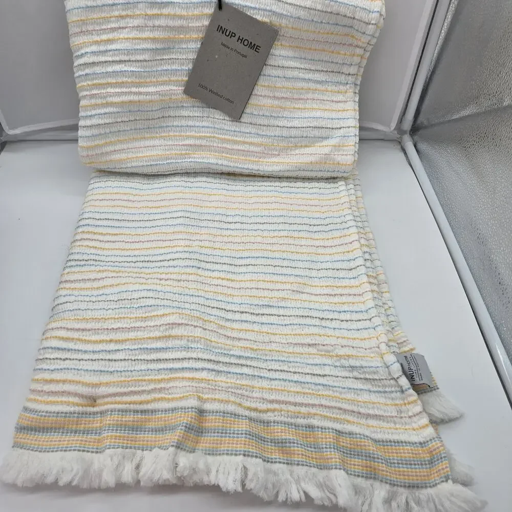 Inup Fine Linens Cotton Summer Throw/Blanket Waffle Weave Portugal NWT Pastels
